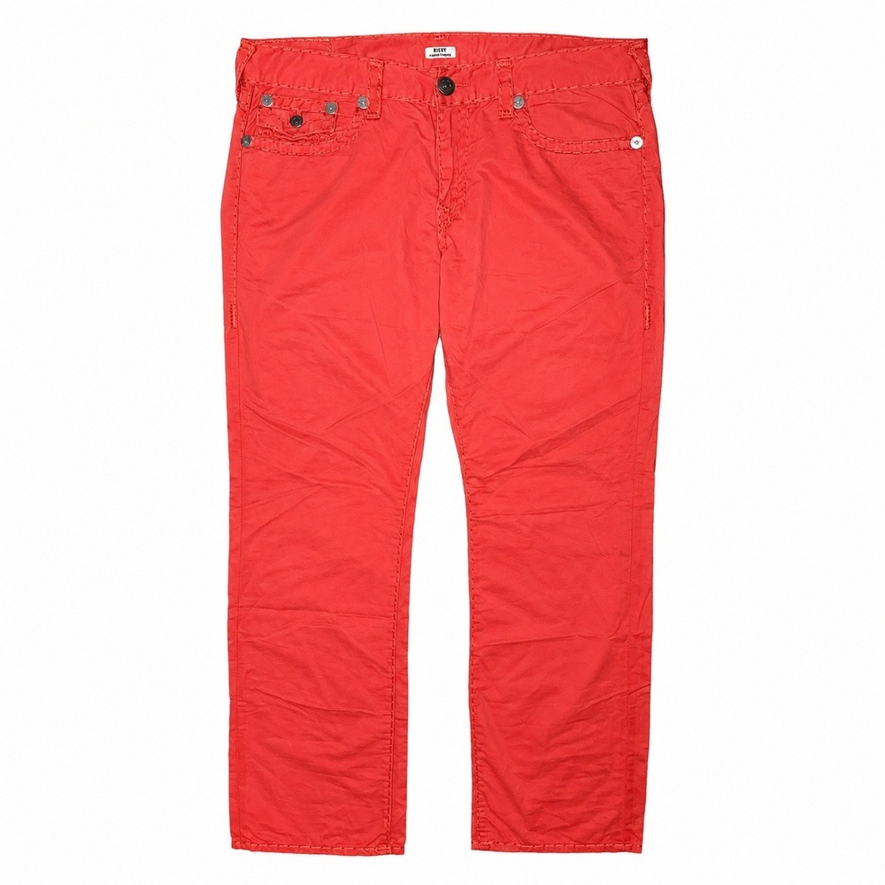 True Religion Ricky Jeans Mens 38x33 Relaxed Straight Flap Pocket Blood Orange - Picture 2 of 9